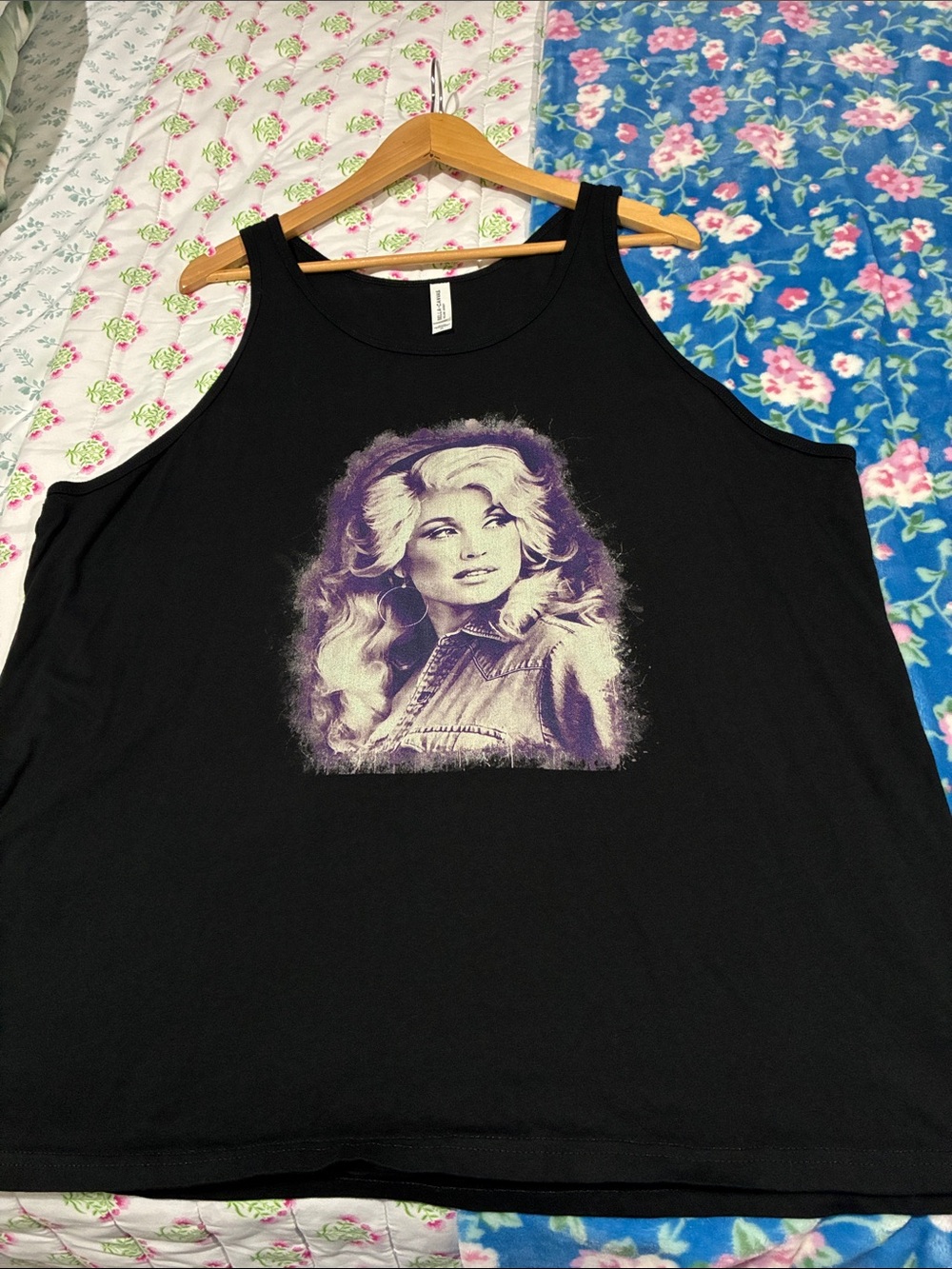 Bella Canvas Black Tank with Cream and Purple Dolly Portrait Graphic XL